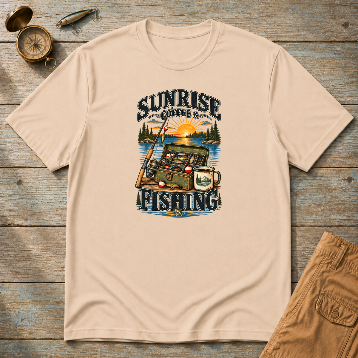 Sunrise, Coffee & Fishing T-Shirt