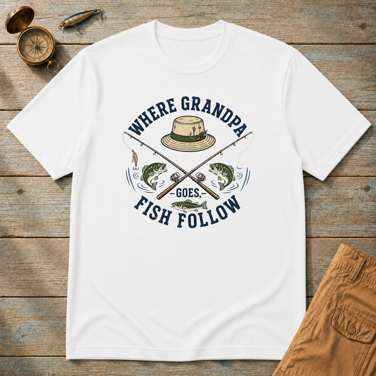 Where Grandpa Goes Fish Follows T-Shirt