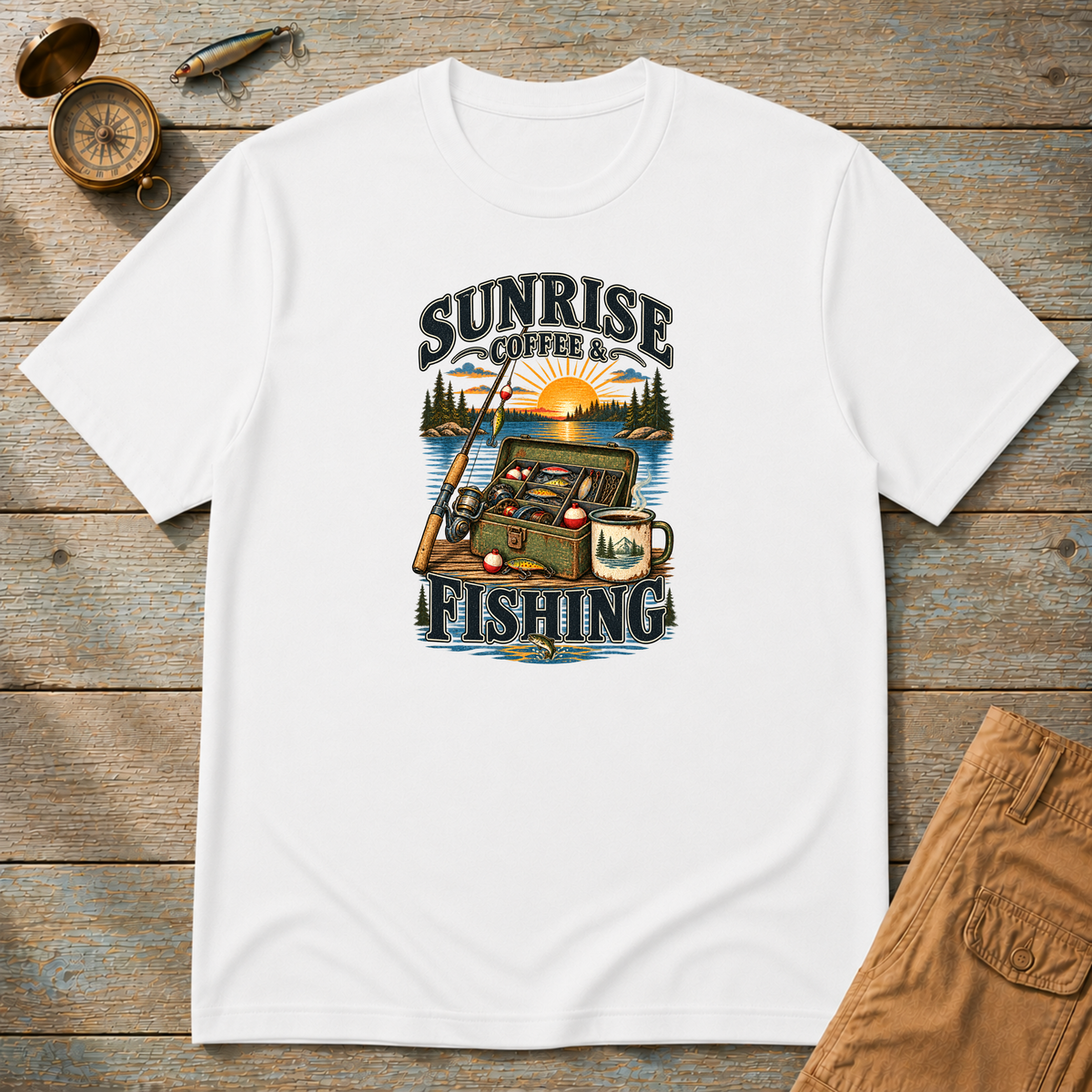 Sunrise, Coffee & Fishing T-Shirt